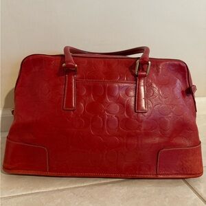 Coach Red Leather Satchel embossed monogram print very good condition